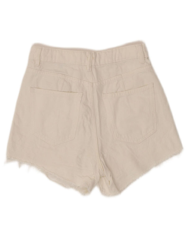 Marks & Spencer Pantalones cortos vaqueros Mom de talle alto para mujer UK 8 Small W26 Blanco