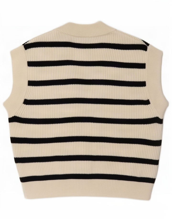 Zara Mujer Chaleco Camiseta Sin Mangas UK 40 Mediano Off White Poliéster A Rayas