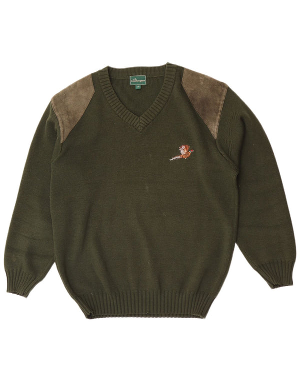 Country Mens Wear Jersey con cuello en V EU 40 Lana en bloques de color verde medio