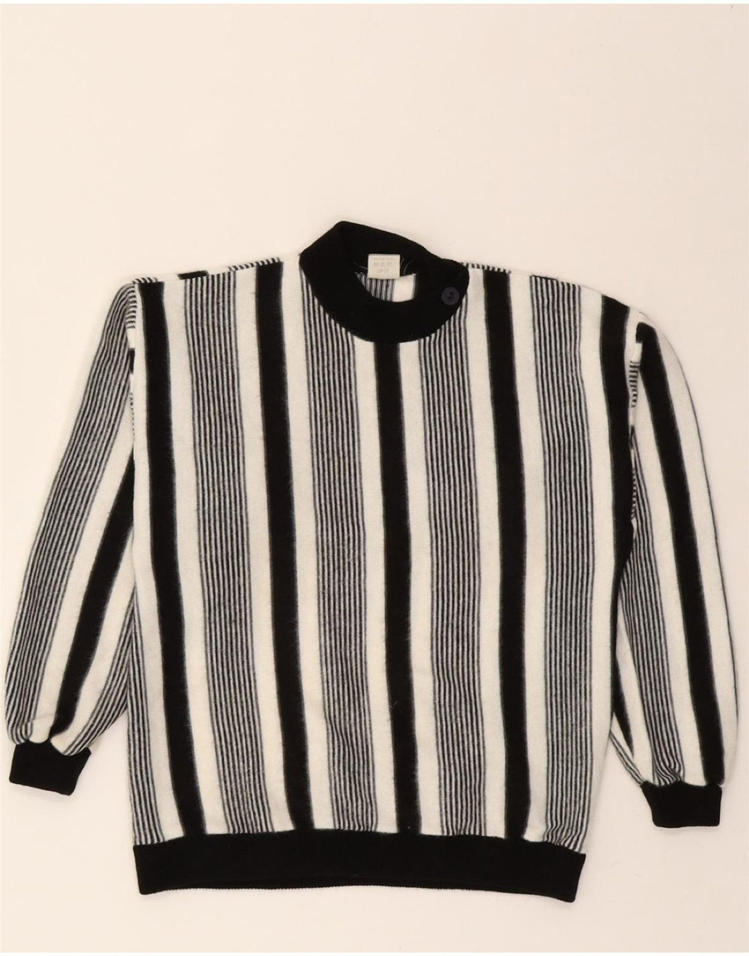 VINTAGE Womens Turtle Neck Jumper Sweater UK 14 Medium  Black Striped Vintage Vintage and Second-Hand Vintage from Messina Hembry 