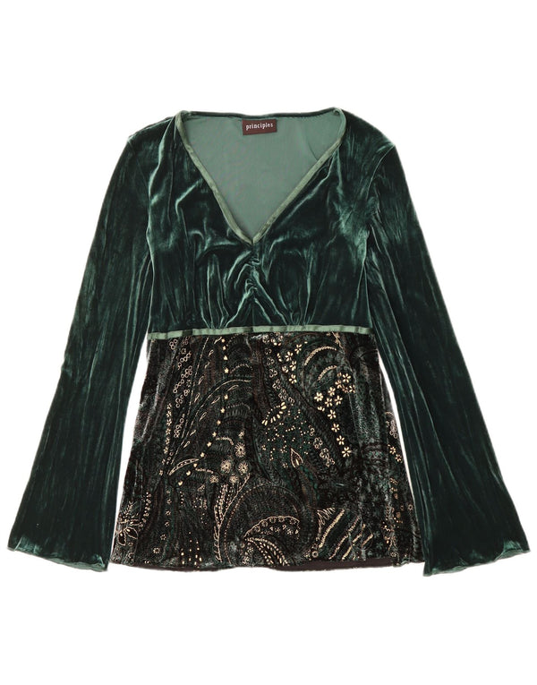 PRINCIPLES Blusa de terciopelo de manga larga para mujer Top UK 10 Small Green Floral