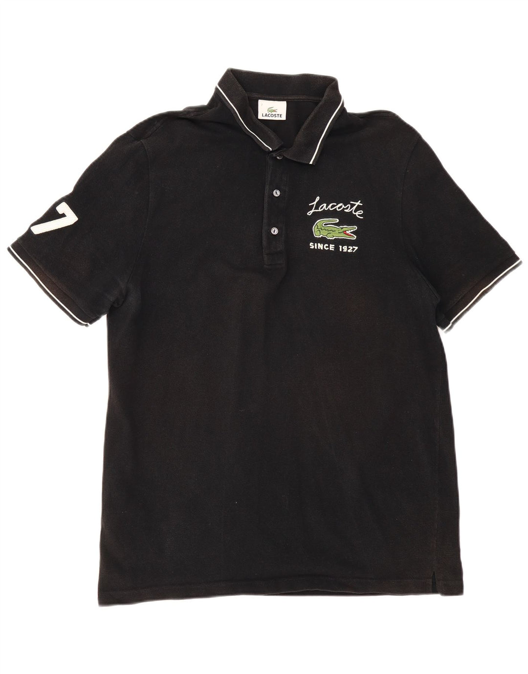 LACOSTE Polo gráfico para hombre talla 7 2XL algodón negro