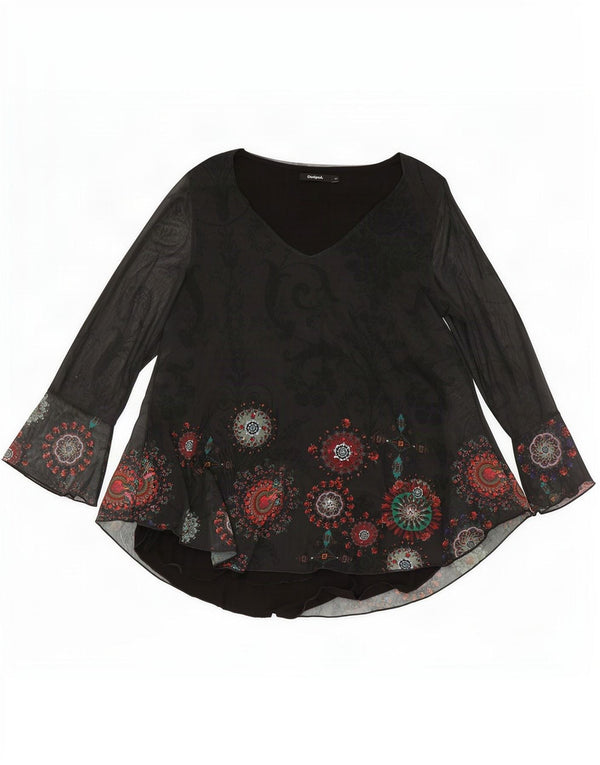 Desigual Top tipo túnica de manga larga para mujer UK 12 Medium Black Paisley Poliéster