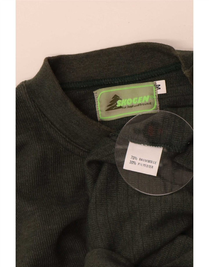 Vintage hombres cuello redondo jersey suéter medio verde algodón