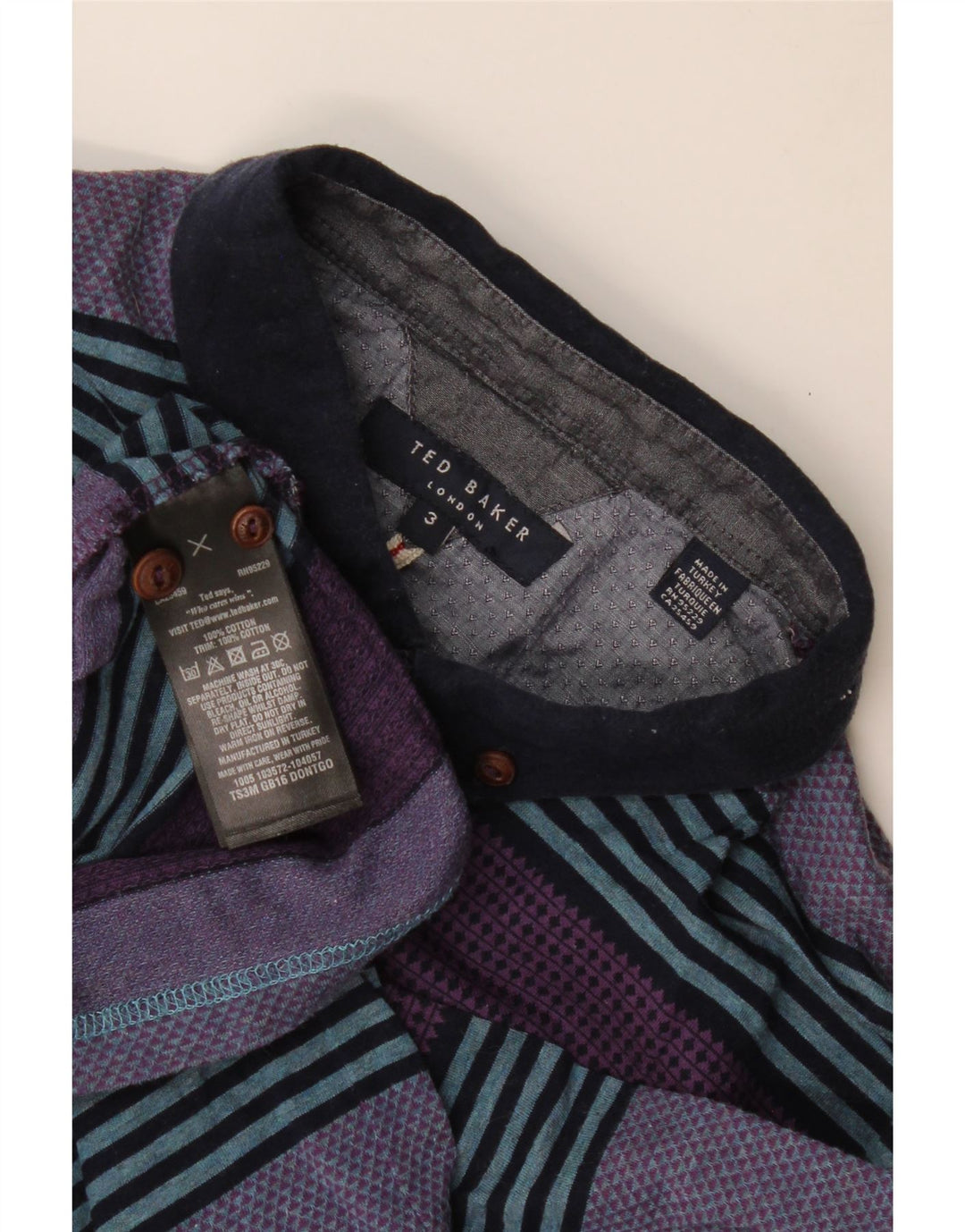 Ted Baker Polo para hombre talla 3 mediano algodón a rayas morado