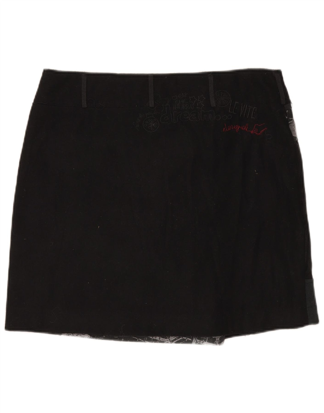 Minifalda cruzada Desigual para mujer EU 44 XL W35 Lana de patchwork negra