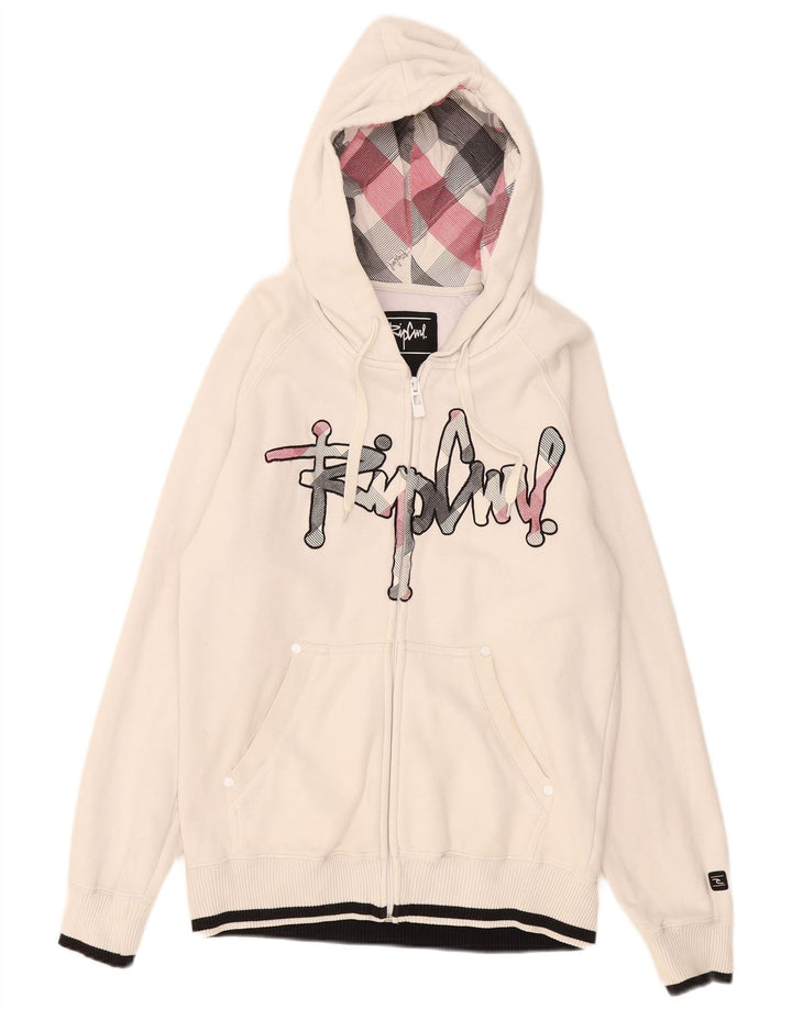 Rip Curl Hombre Gráfico Zip Sudadera Con Capucha Suéter Pequeño Algodón Blanco