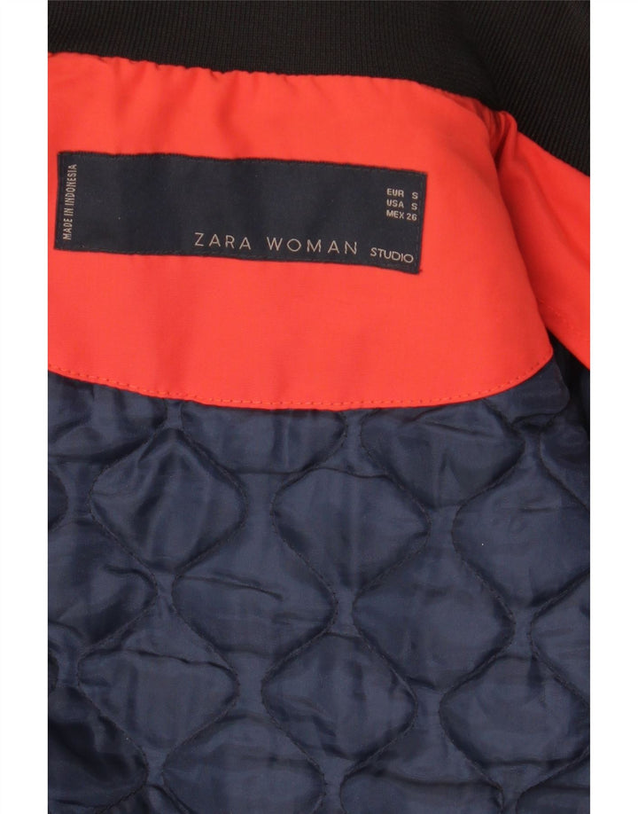 Zara Mujer Crop Chaqueta Acolchada UK 10 Small Azul Marino