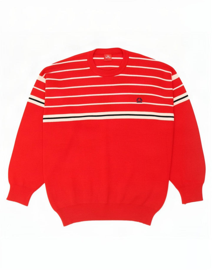 Vintage hombres cuello redondo jersey suéter medio rojo rayas lana