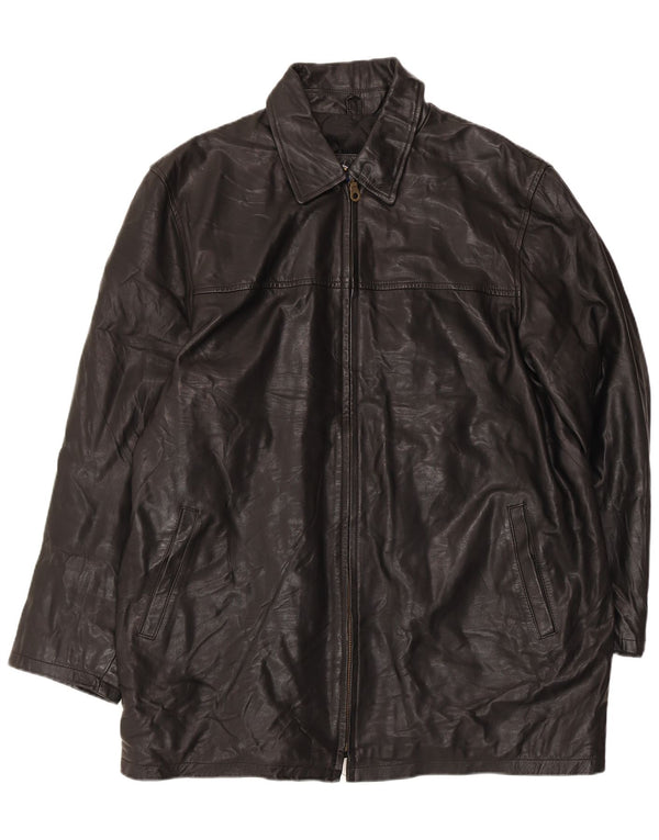 VINTAGE Abrigo de cuero para hombre Reino Unido 44 2XL Negro
