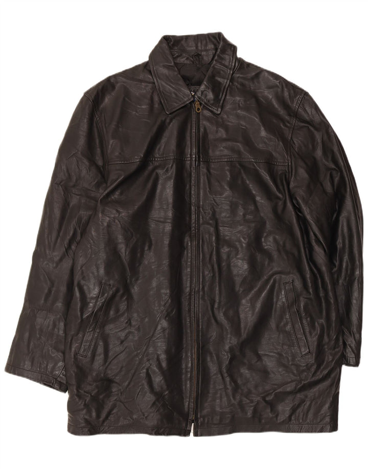 VINTAGE Abrigo de cuero para hombre Reino Unido 44 2XL Negro