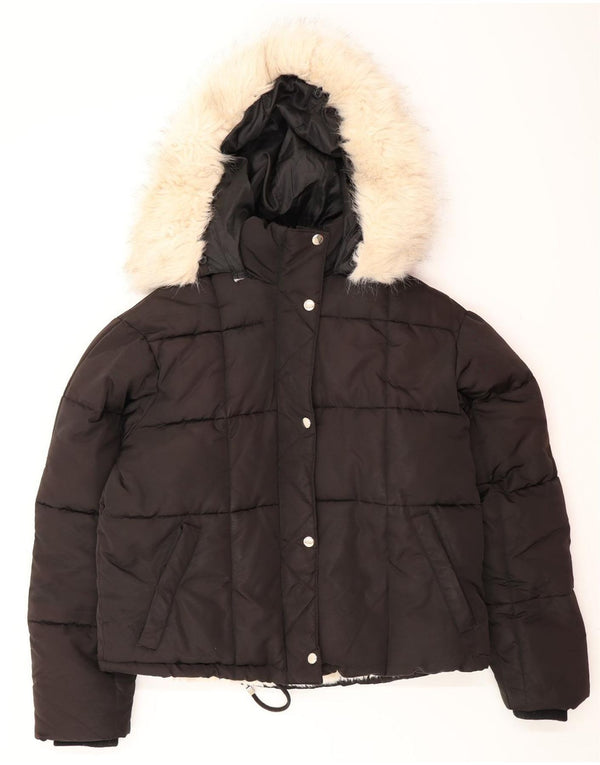 Topshop Chaqueta acolchada extragrande con capucha para mujer UK 8 Small Poliéster negro