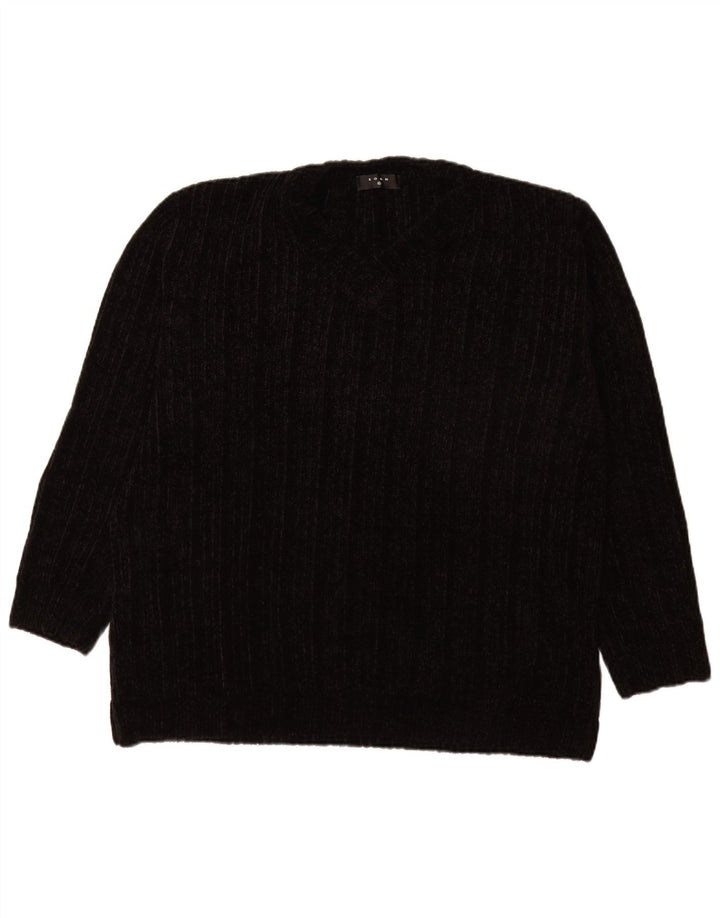 Vintage hombres V-cuello jumper suéter XL negro acrílico