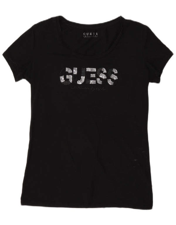 Guess Camiseta gráfica para mujer Top UK 46 Large Black Cotton