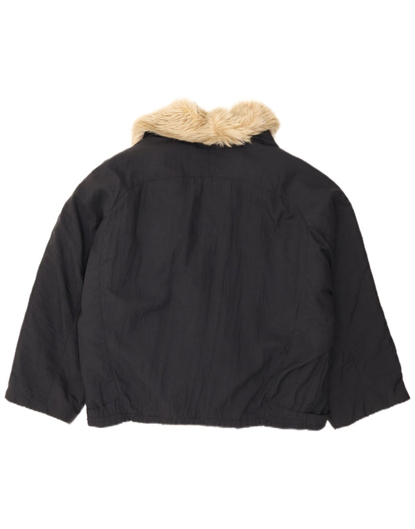 Vintage hombres doble pecho holgado ajuste bombardero chaqueta Reino Unido 38 azul marino medio