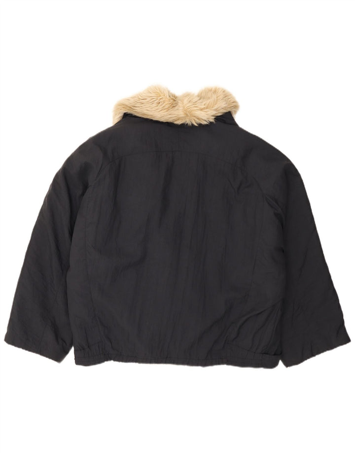 Vintage hombres doble pecho holgado ajuste bombardero chaqueta Reino Unido 38 azul marino medio