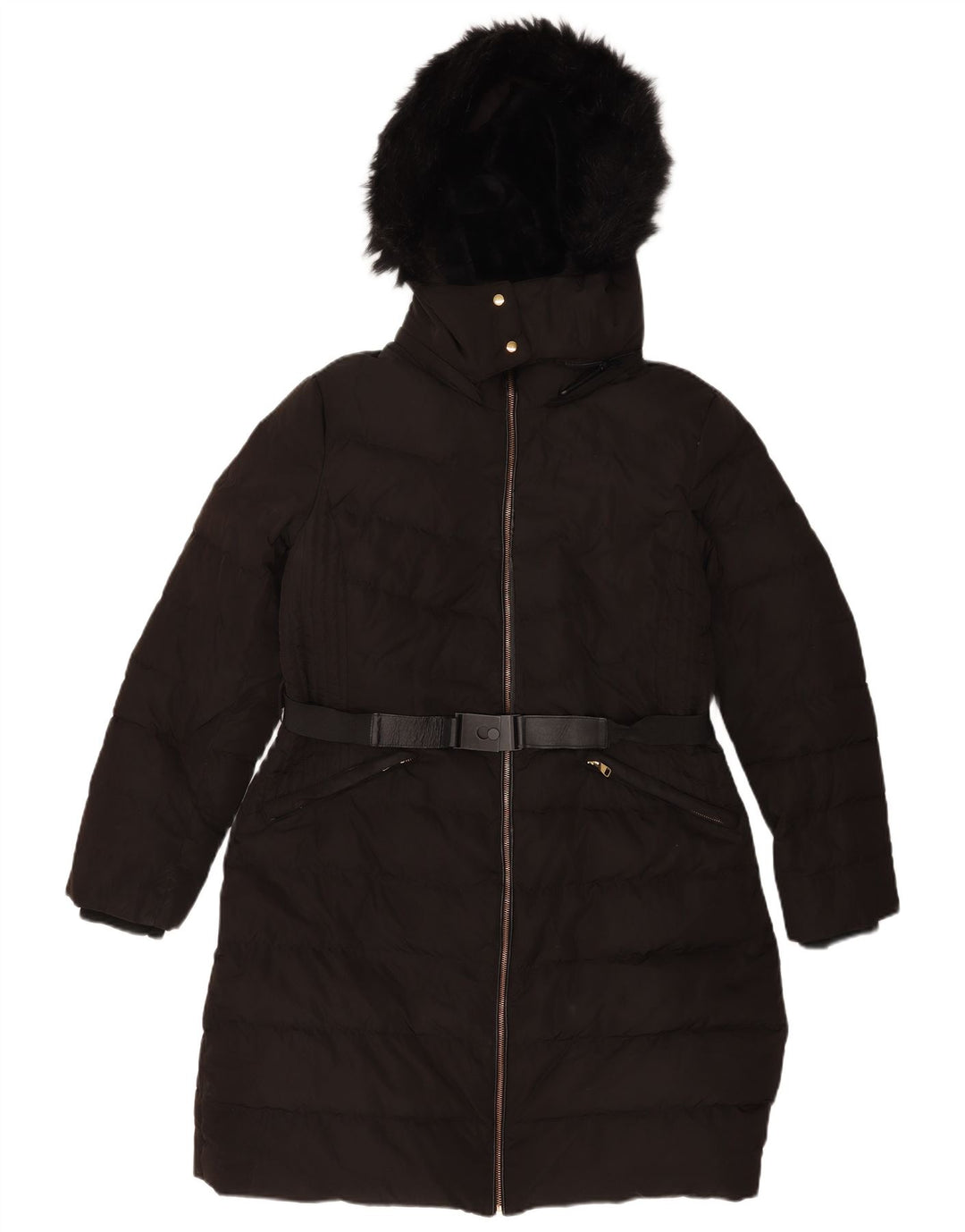 Zara Mujer Abrigo Acolchado Con Capucha ES 39 2XL Poliéster Negro