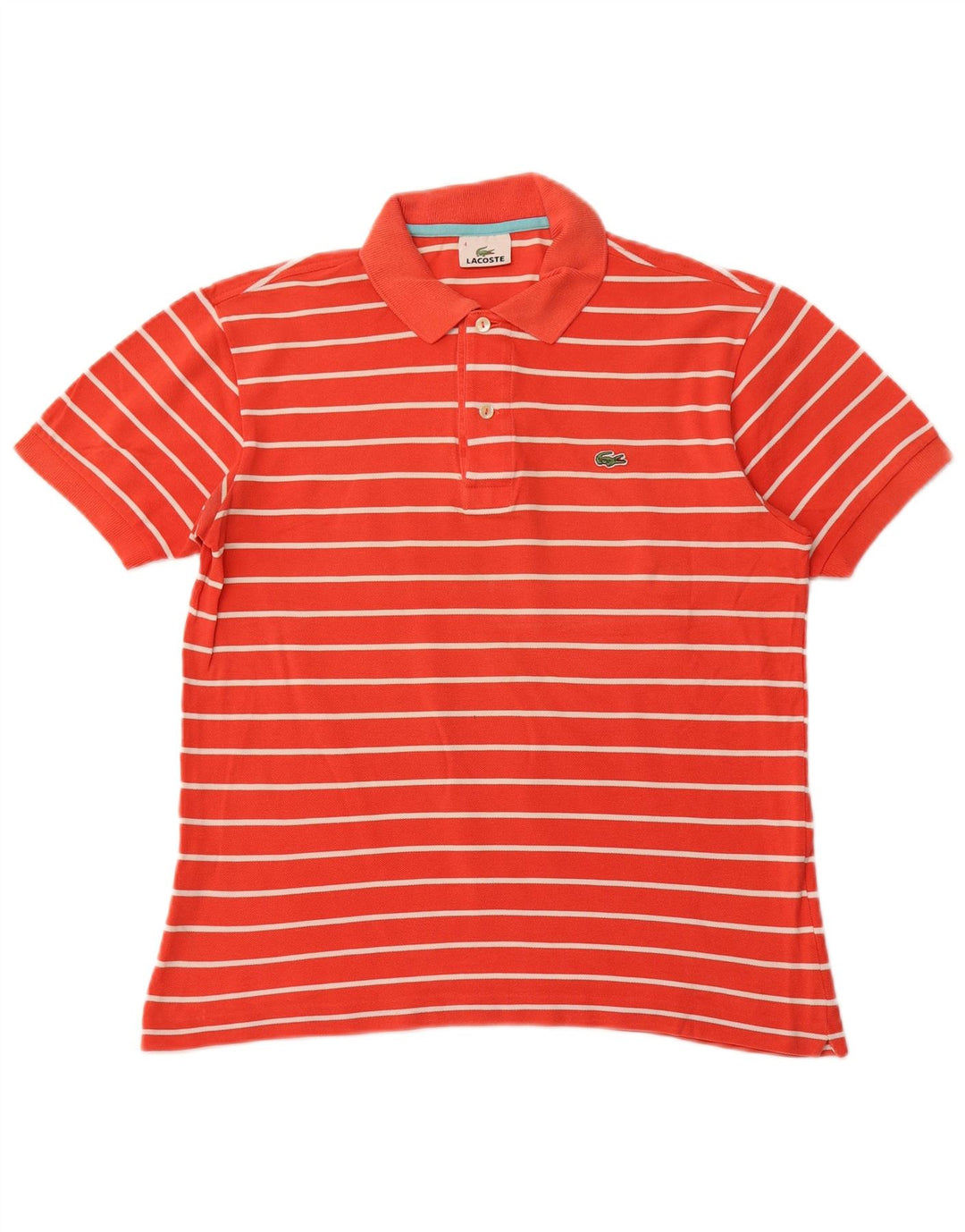 LACOSTE Polo para hombre Talla 4 Algodón a rayas naranja mediano