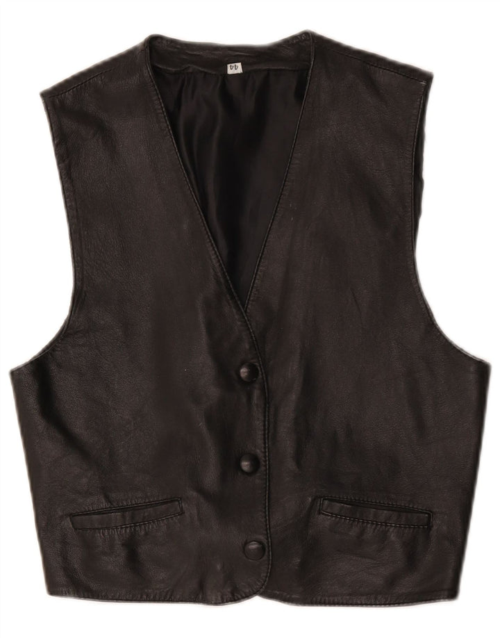 Chaleco de cuero vintage para mujer IT 44 Medio Negro