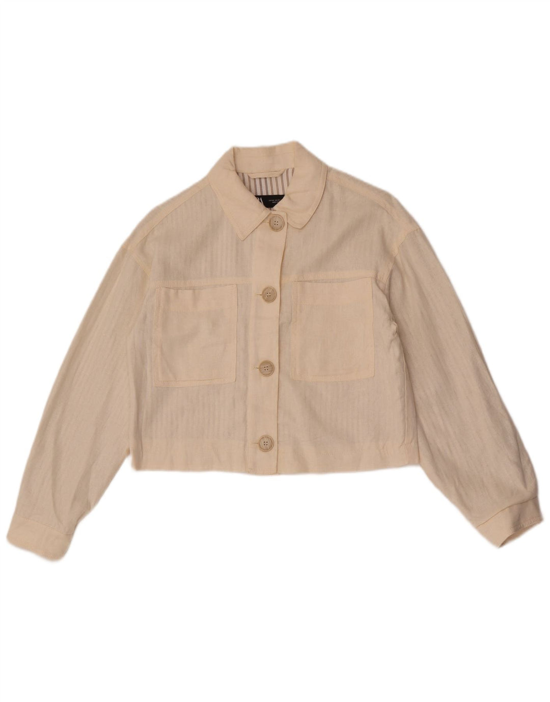 Zara Mujer Crop Chaqueta Bomber Extragrande UK 6 XS Off White