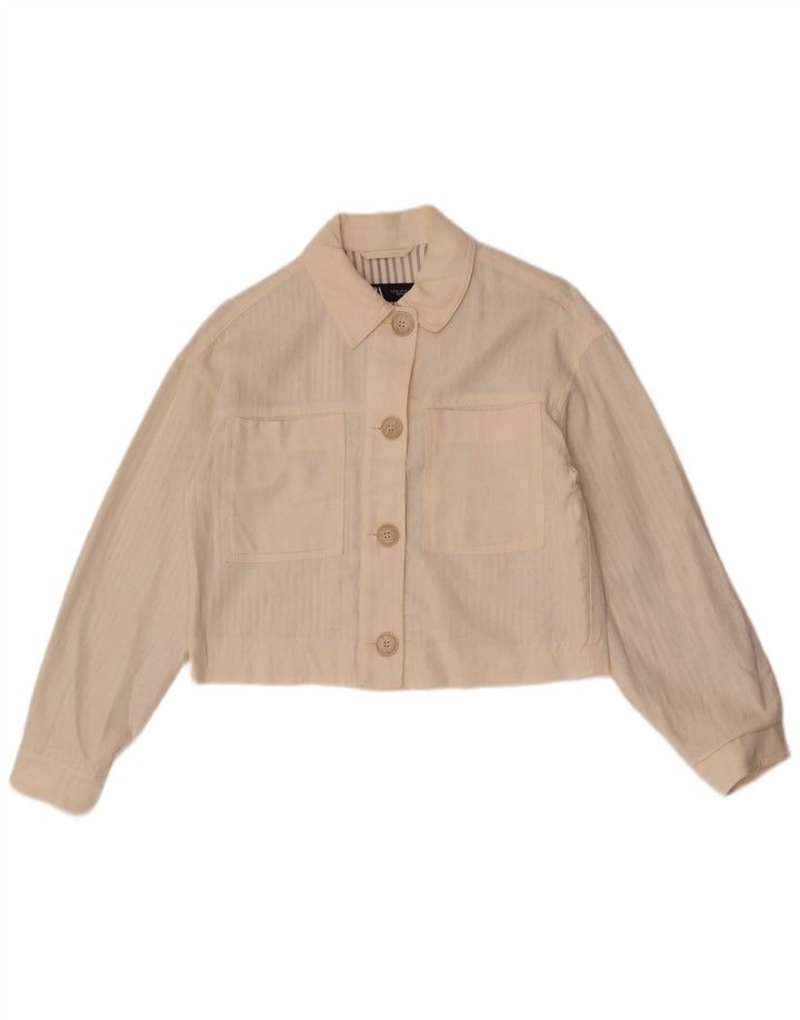 Zara Mujer Crop Chaqueta Bomber Extragrande UK 6 XS Off White