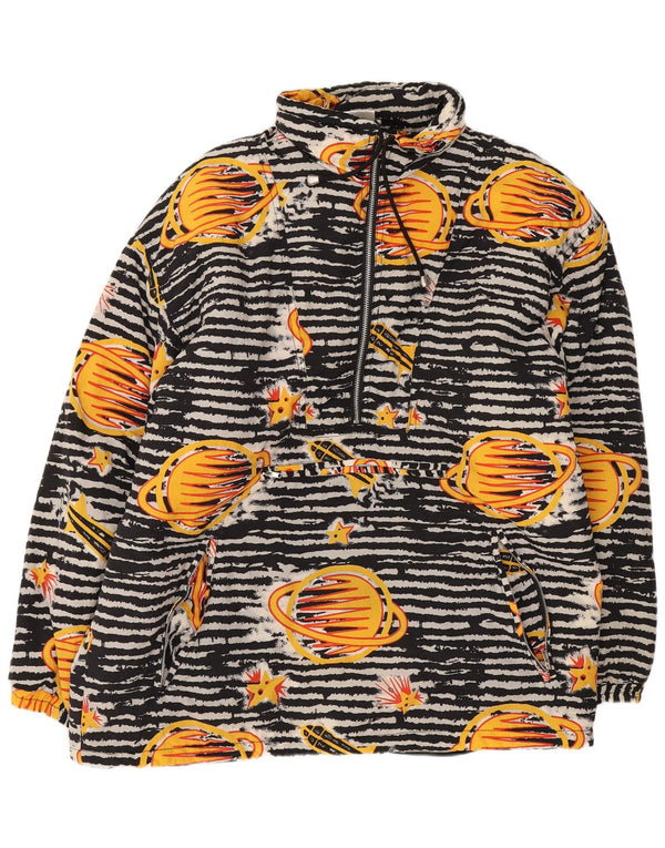 Vintage Boys Loose Fit Anorak Chaqueta 13-14 Años Poliamida Geométrica Negra