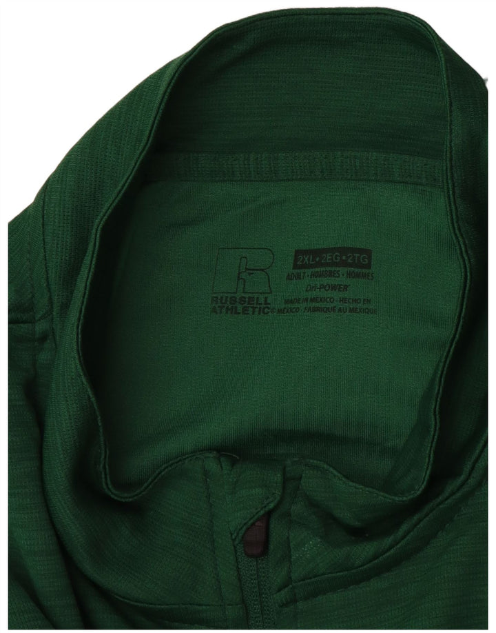 Russell Athletic - Camiseta de manga larga con cuello y cremallera para hombre, talla 2XL, color verde