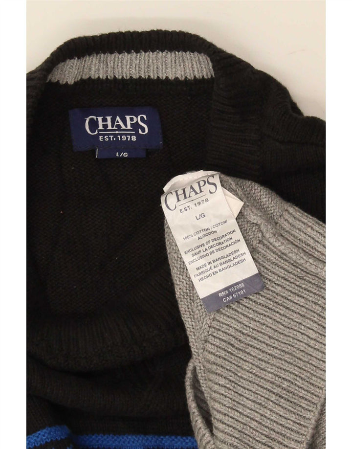 Chaps Suéter tipo jersey con cuello redondo para hombre, tamaño grande, gris, algodón Fair Isle