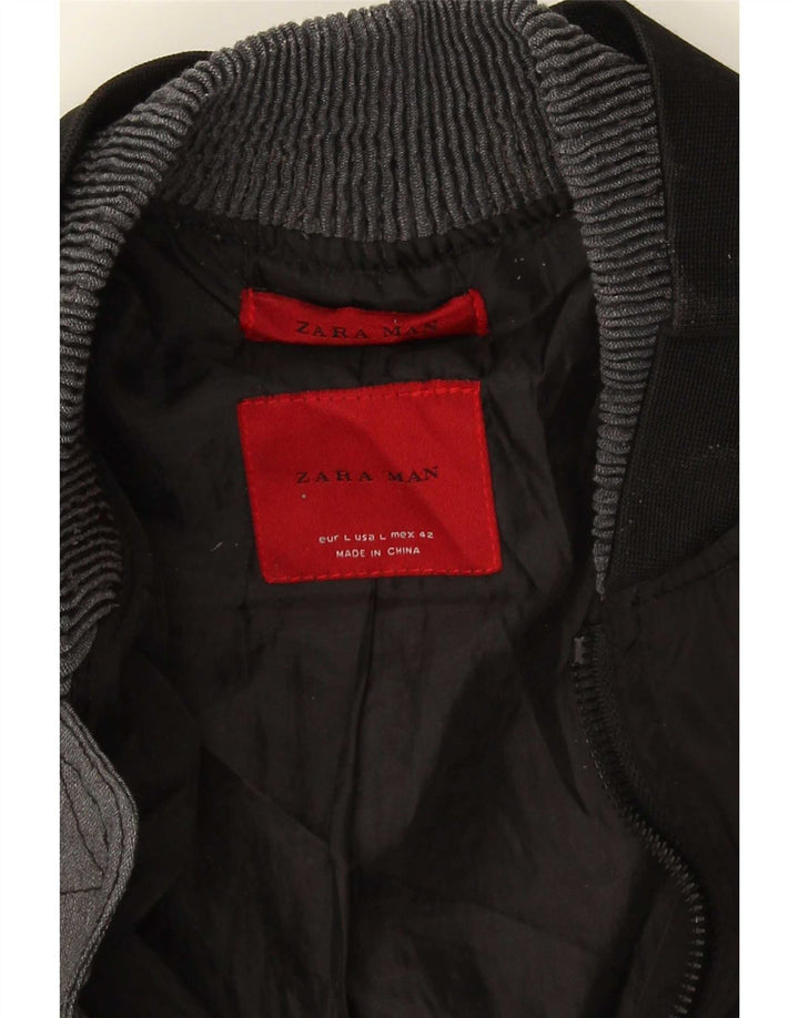 Zara Mens Bomber Jacket Reino Unido 40 Grande Negro
