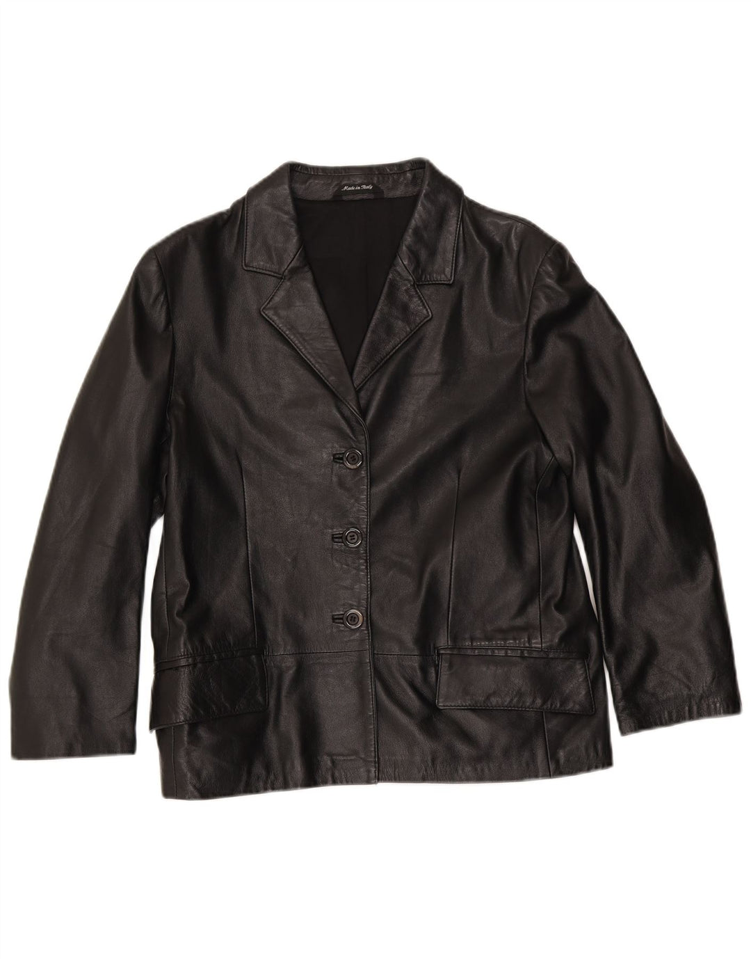 Vintage mujer 3 botones cuero Blazer chaqueta IT 48 XL cuero negro
