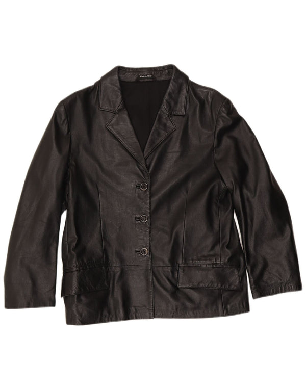 Vintage mujer 3 botones cuero Blazer chaqueta IT 48 XL cuero negro