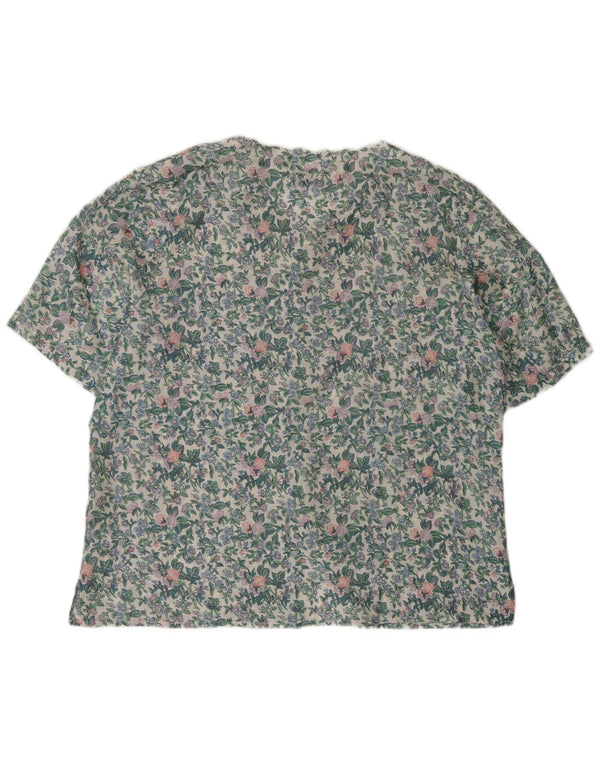 Vintage mujer camisa de manga corta blusa Reino Unido 18 XL seda floral verde