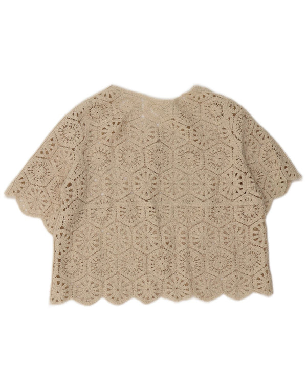Vintage mujer crochet cardigan top Reino Unido 14 beige medio