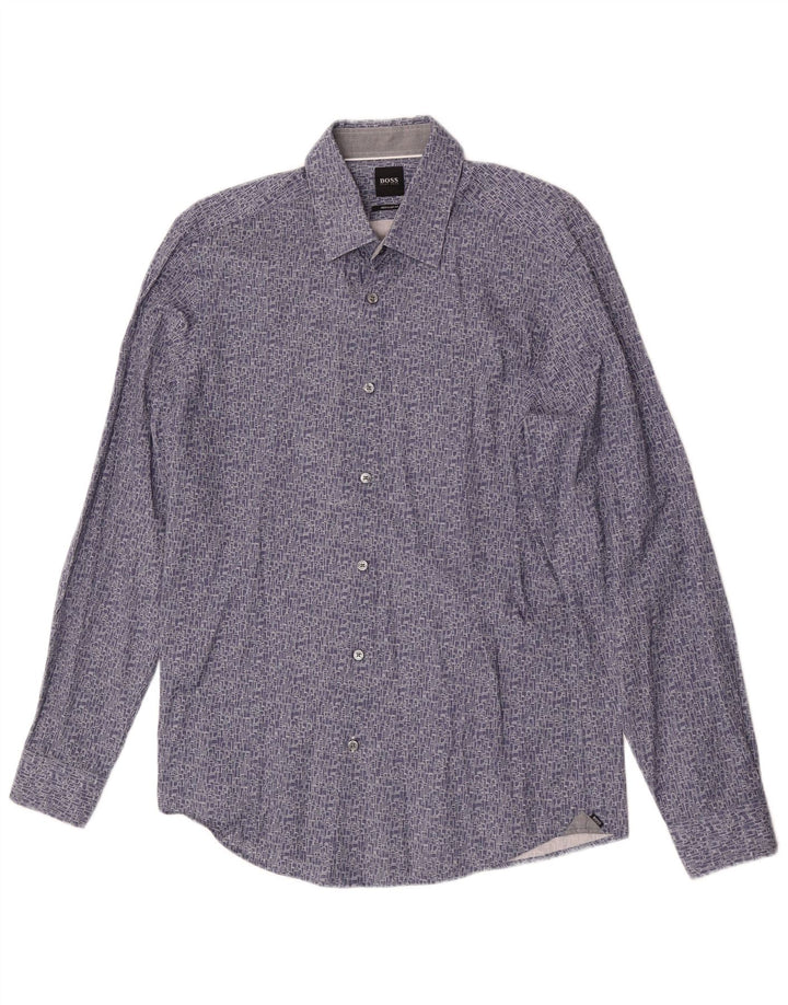 Camisas HUGO BOSS Hombre | Camisa regular fit de algodón geométrico azul medio