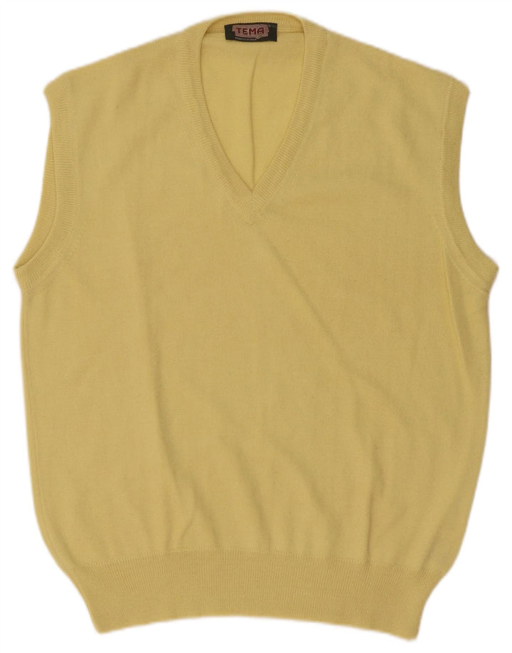 Vintage hombres chaleco camiseta sin mangas IT 50 lana amarilla media