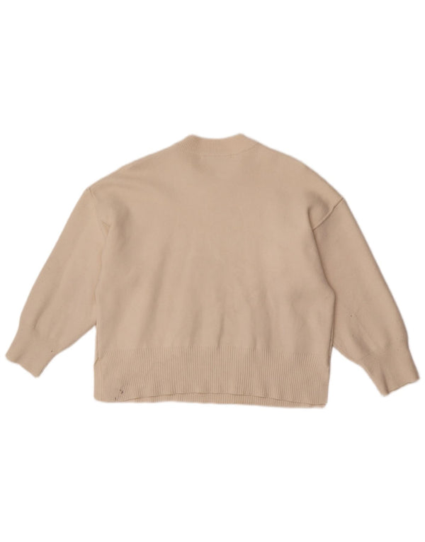 Zara Mujer Jersey De Cuello Redondo De Gran Tamaño UK 10 Small Viscosa Beige