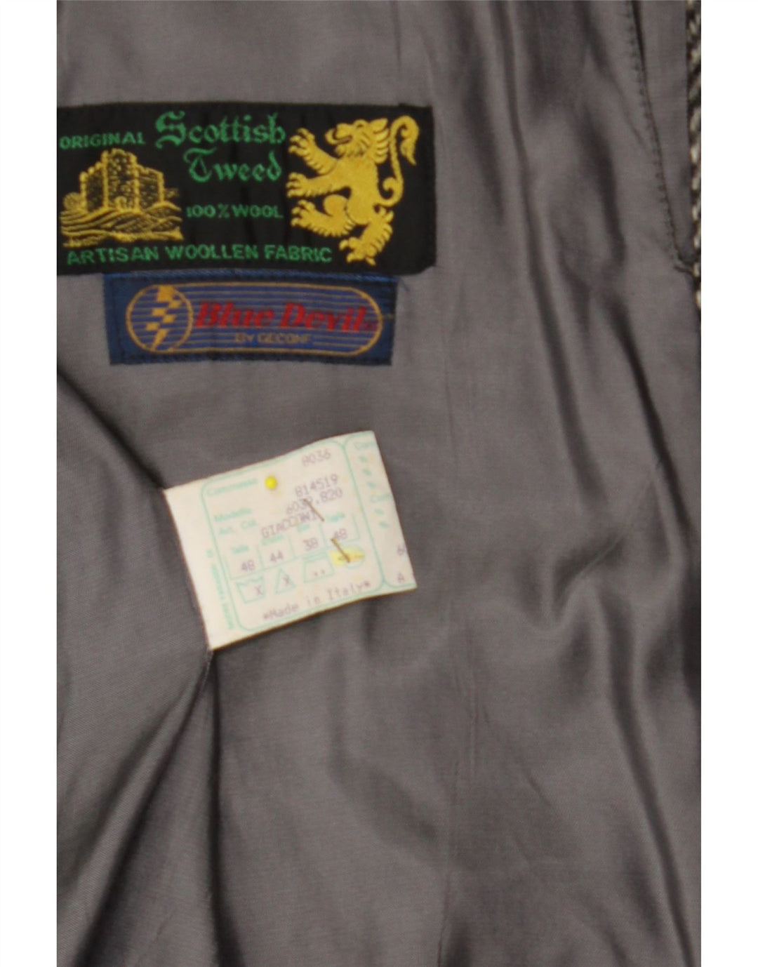 BLUE DEVIL Abrigo para hombre UK 38 Lana de espiga gris medio