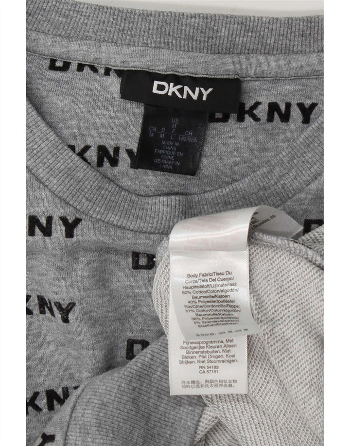 Dkny Mujer Crop Graphic Sudadera Jumper UK 44 Algodón Gris Medio