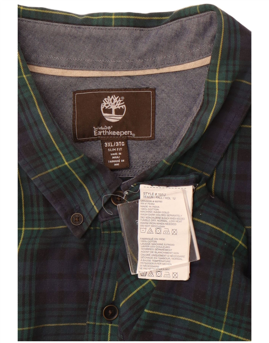 TIMBERLAND Camisa de franela ajustada Earthkeepers para hombre 3XL Azul marino a cuadros