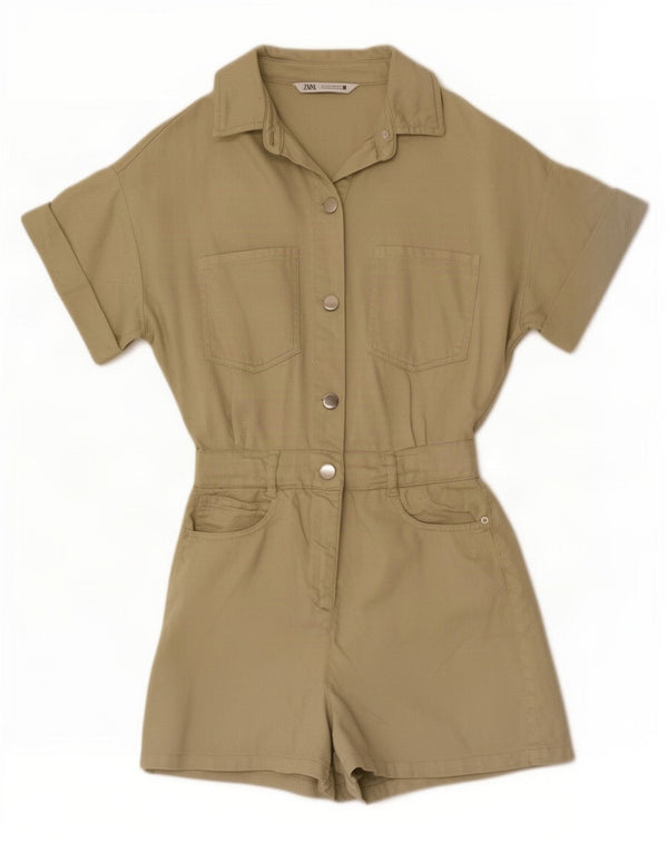 Zara Mujer Mono Corto Holgado UK 6 XS Algodón Caqui