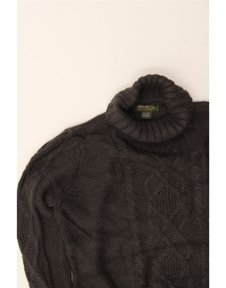 EDDIE BAUER Womens Crop Roll Neck Jumper Sweater UK 14 Medium Grey Cotton Vintage Eddie Bauer and Second-Hand Eddie Bauer from Messina Hembry 
