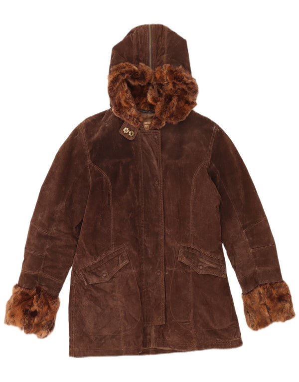 Conbipel Chaqueta de ante con capucha para mujer IT 46 Cuero marrón grande