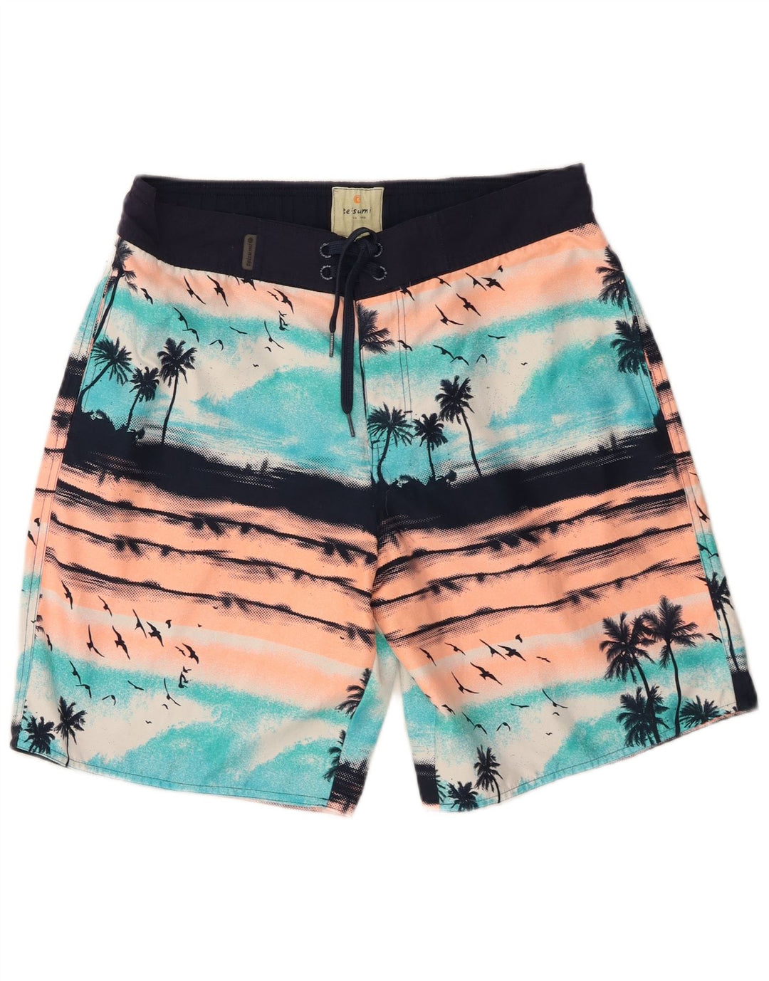 Vintage hombres pantalones cortos de natación grande azul poliéster hawaiano