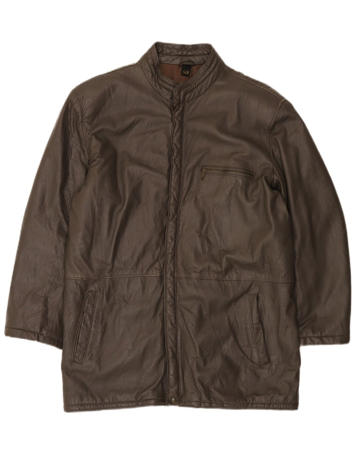 Chaqueta de cuero vintage para hombre IT 50 marrón grande