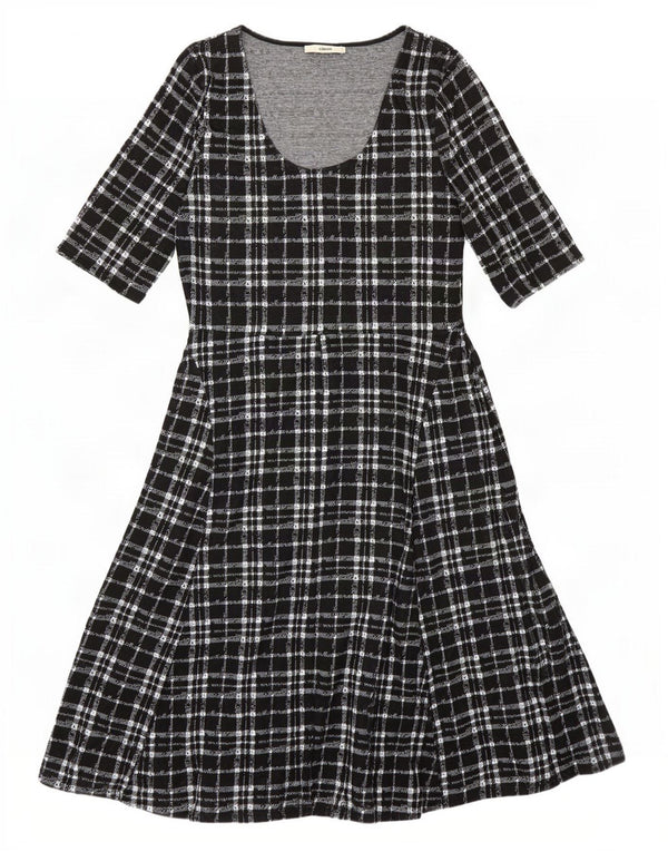 Oasis Vestido acampanado de manga 3/4 para mujer UK 44 Grande Poliéster a cuadros negros