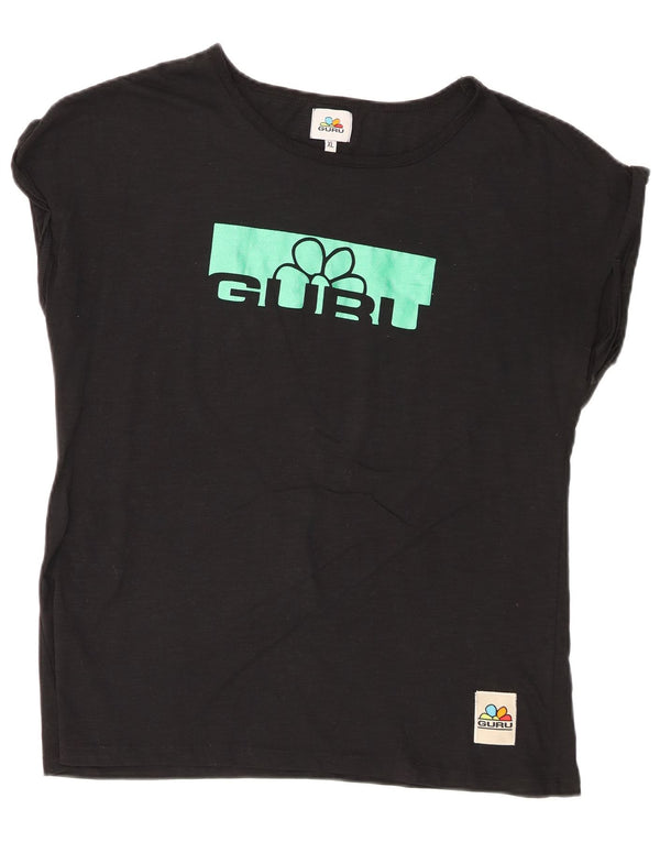 Guru Camiseta gráfica para mujer Top UK 40 XL Algodón negro