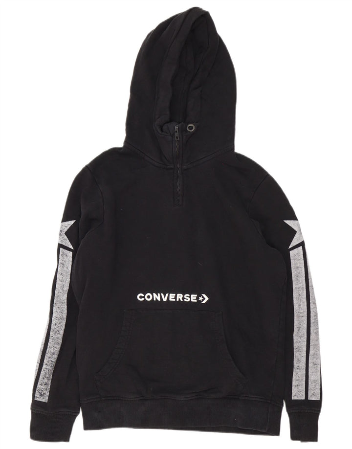 Converse Hombre Sudadera con capucha y cuello con cremallera en bloques de color negro mediano