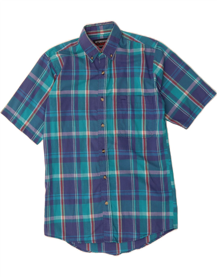 MCGREGOR Mens Classic Fit Short Sleeve Shirt Medium Blue Check Vintage McGregor and Second-Hand McGregor from Messina Hembry 