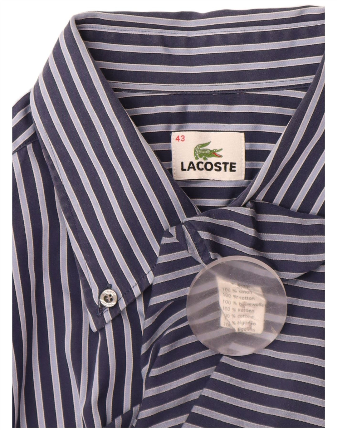Camisa LACOSTE de manga corta para hombre Talla 43 XL Algodón azul marino a rayas