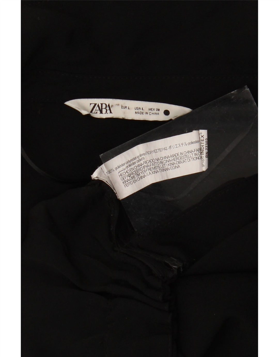 Zara Mujer Crop Blusa Manga 3/4 Top UK 44 Grande Poliéster Negro